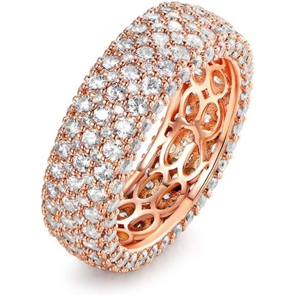 Womens Wide Eternity Ring Wedding Band 18k White Gold or Rose Gold Plated - Picture 4 of 4